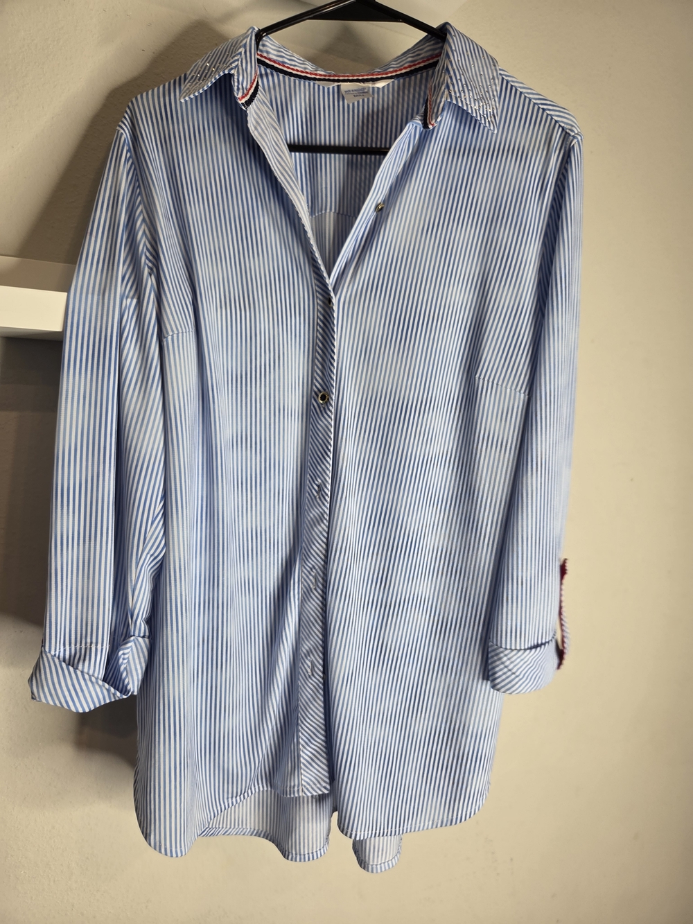 Women's Blue Pinstripe Button-Down Shirt